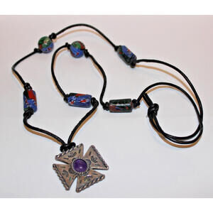 Vintage Carol Felley CF STER Reversible Amethyst Turquoise Necklace 38in